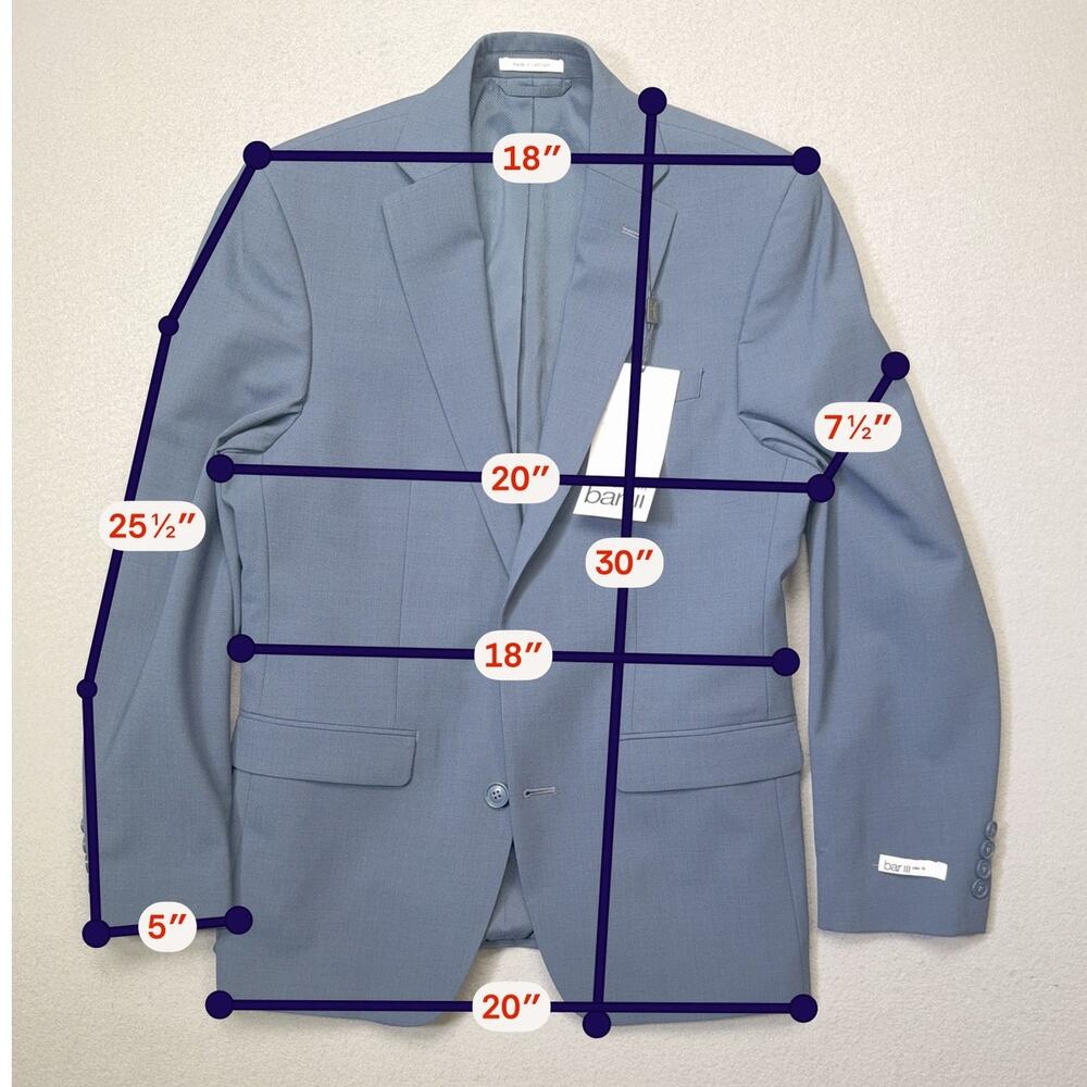 Bar III Men's Slim-Fit Wool-Blend Solid Suit Jacket, blue 38R $450 - Picture 3 of 13